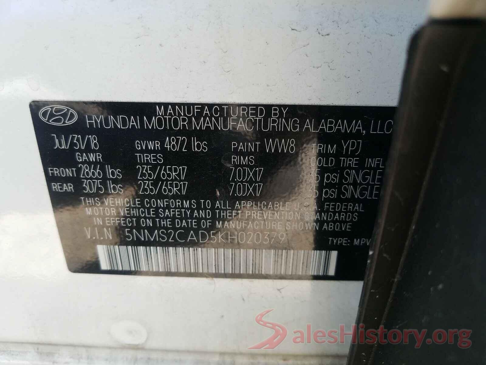 5NMS2CAD5KH020379 2019 HYUNDAI SANTA FE