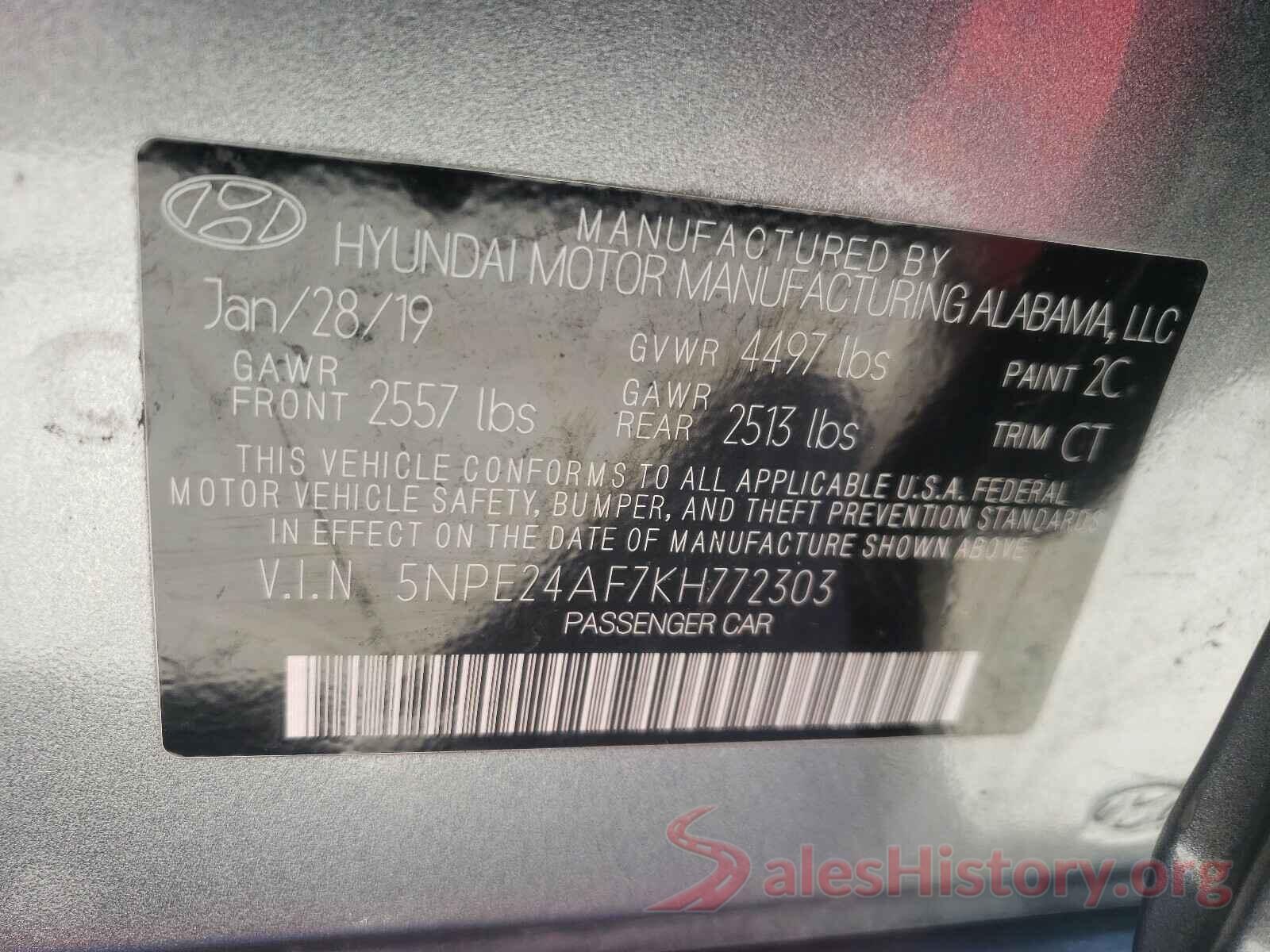 5NPE24AF7KH772303 2019 HYUNDAI SONATA