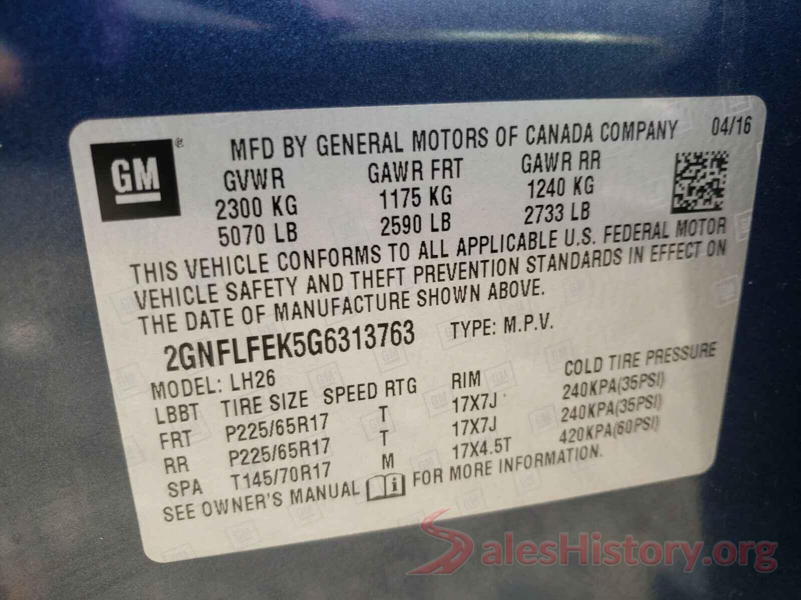 2GNFLFEK5G6313763 2016 CHEVROLET EQUINOX