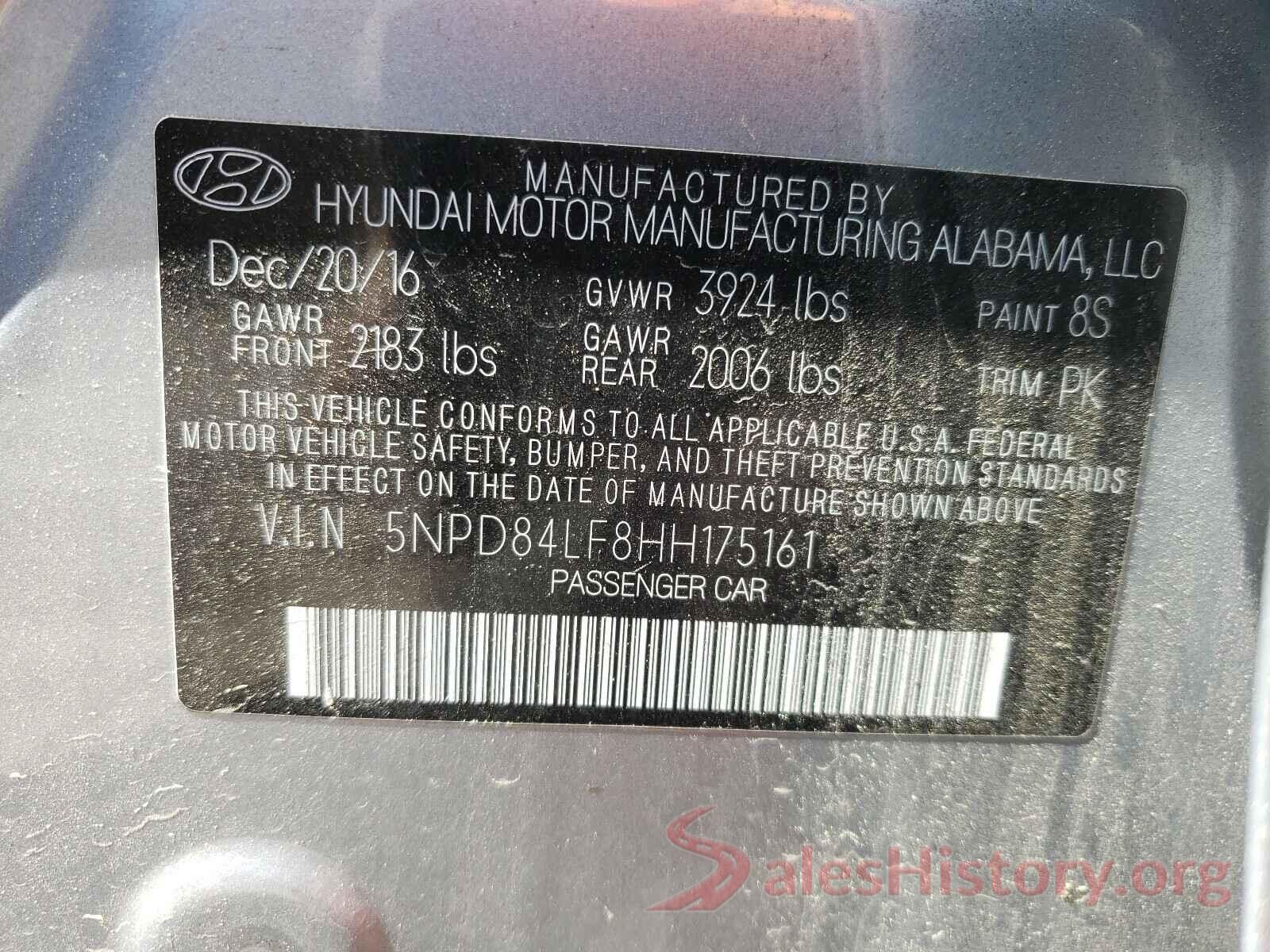 5NPD84LF8HH175161 2017 HYUNDAI ELANTRA