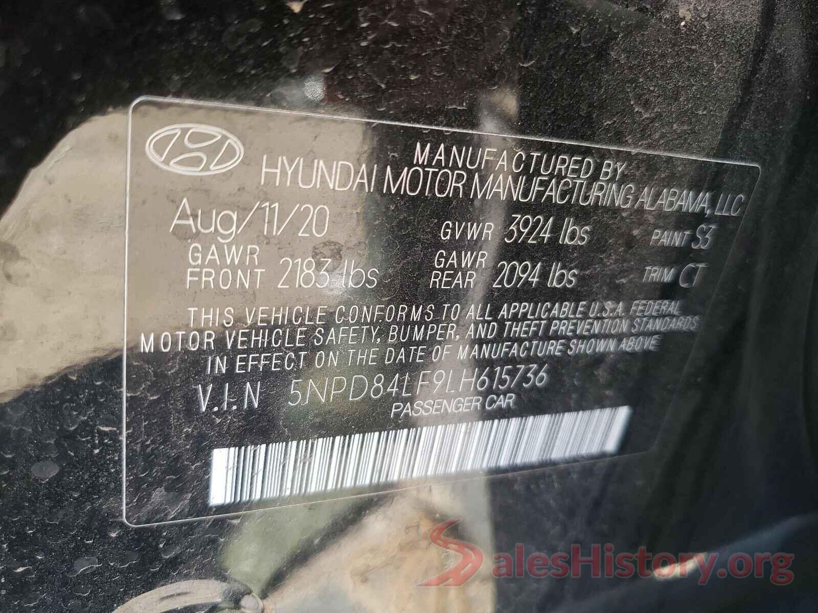 5NPD84LF9LH615736 2020 HYUNDAI ELANTRA