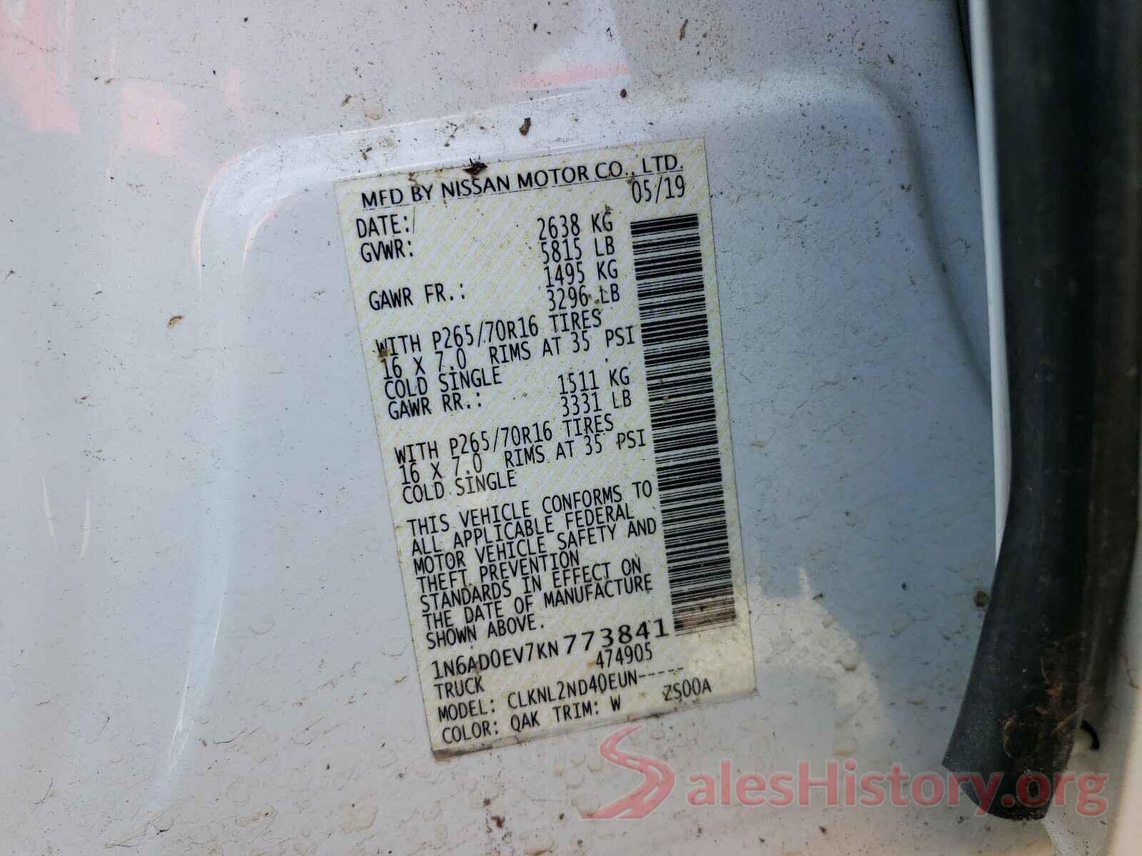 1N6AD0EV7KN773841 2019 NISSAN FRONTIER