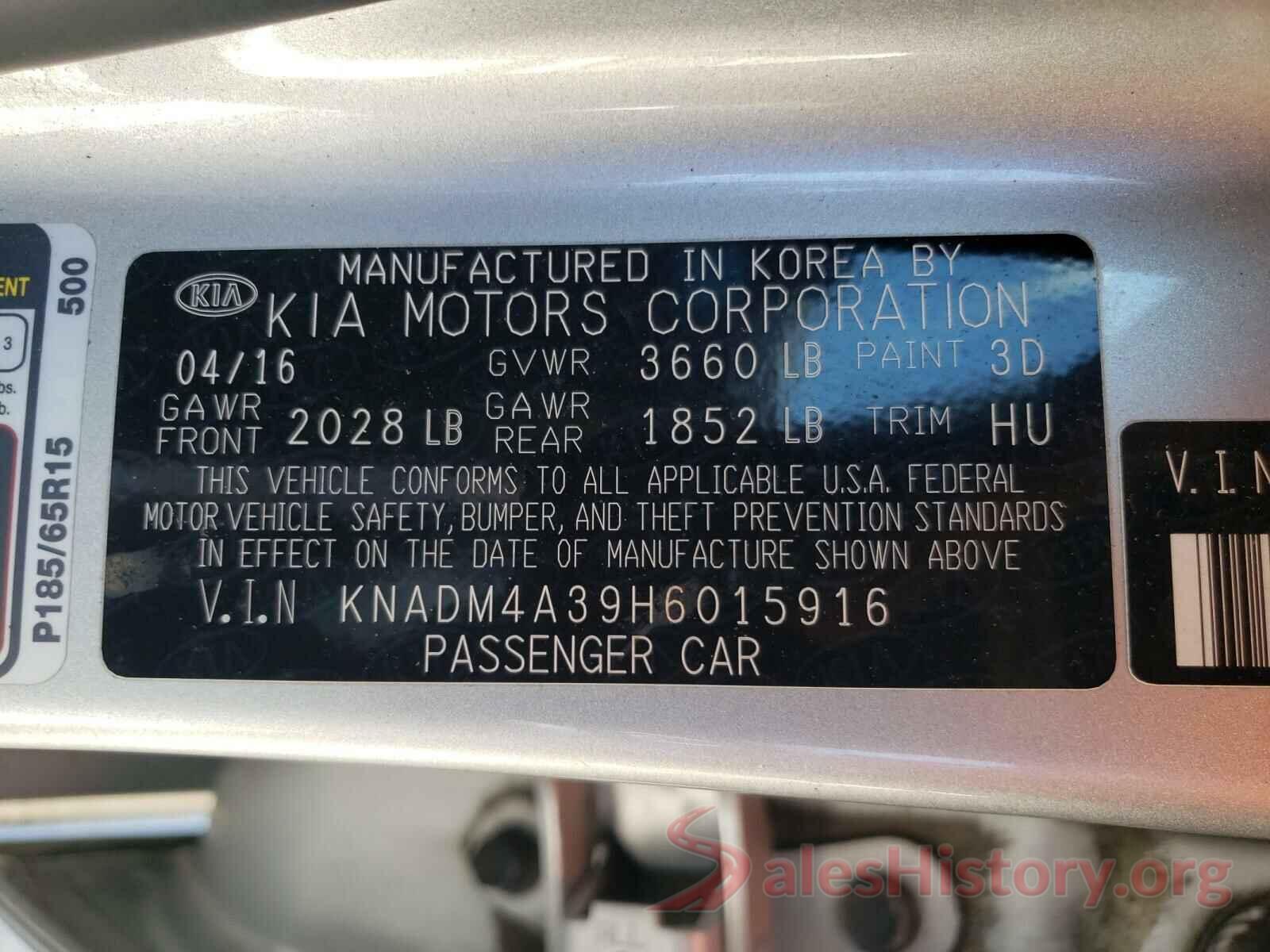 KNADM4A39H6015916 2017 KIA RIO