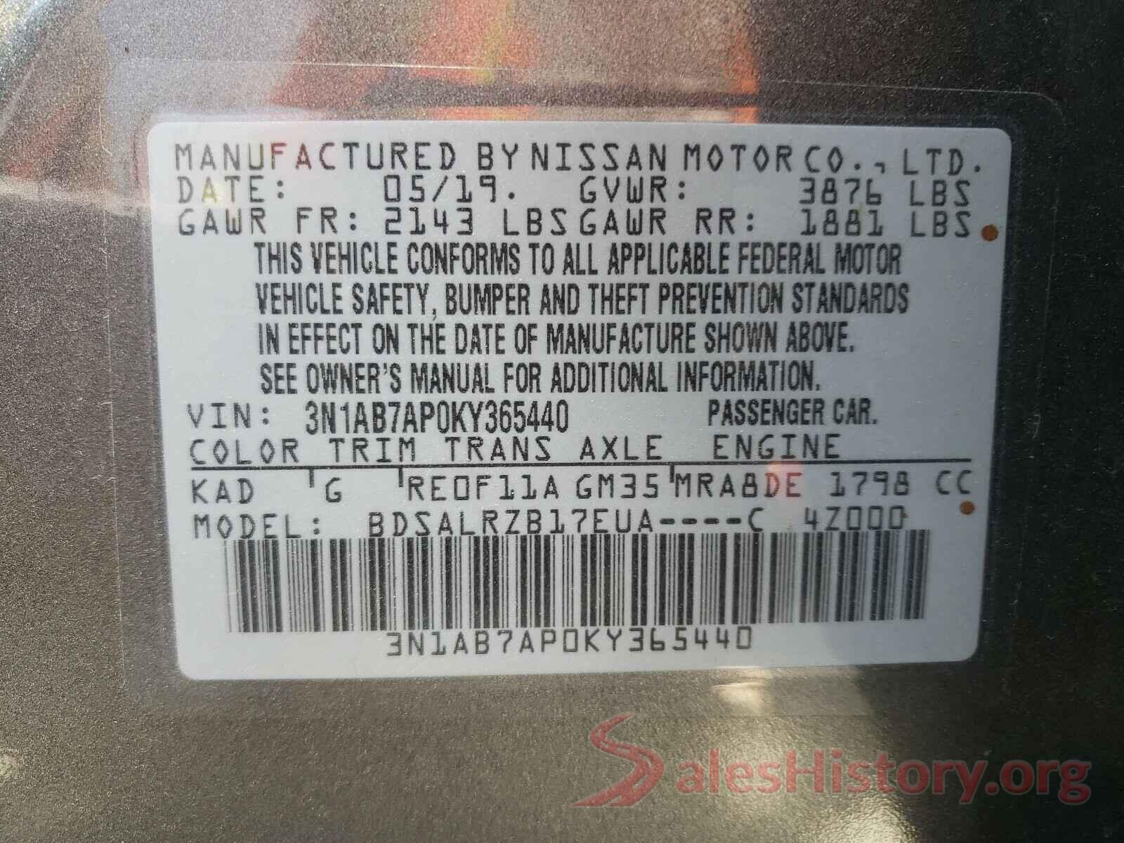 3N1AB7AP0KY365440 2019 NISSAN SENTRA