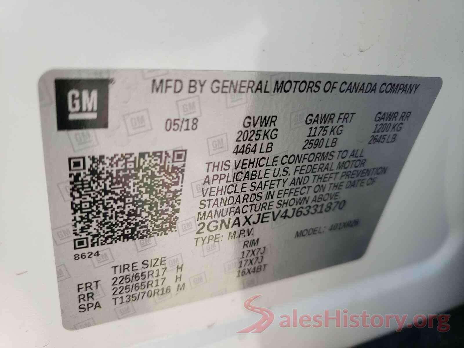 2GNAXJEV4J6331870 2018 CHEVROLET EQUINOX