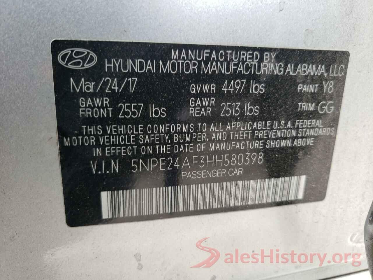 5NPE24AF3HH580398 2017 HYUNDAI SONATA