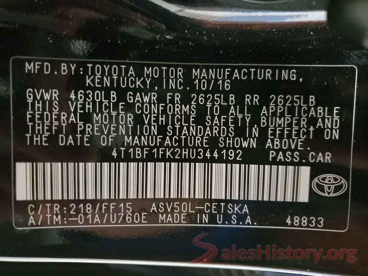 4T1BF1FK2HU344192 2017 TOYOTA CAMRY