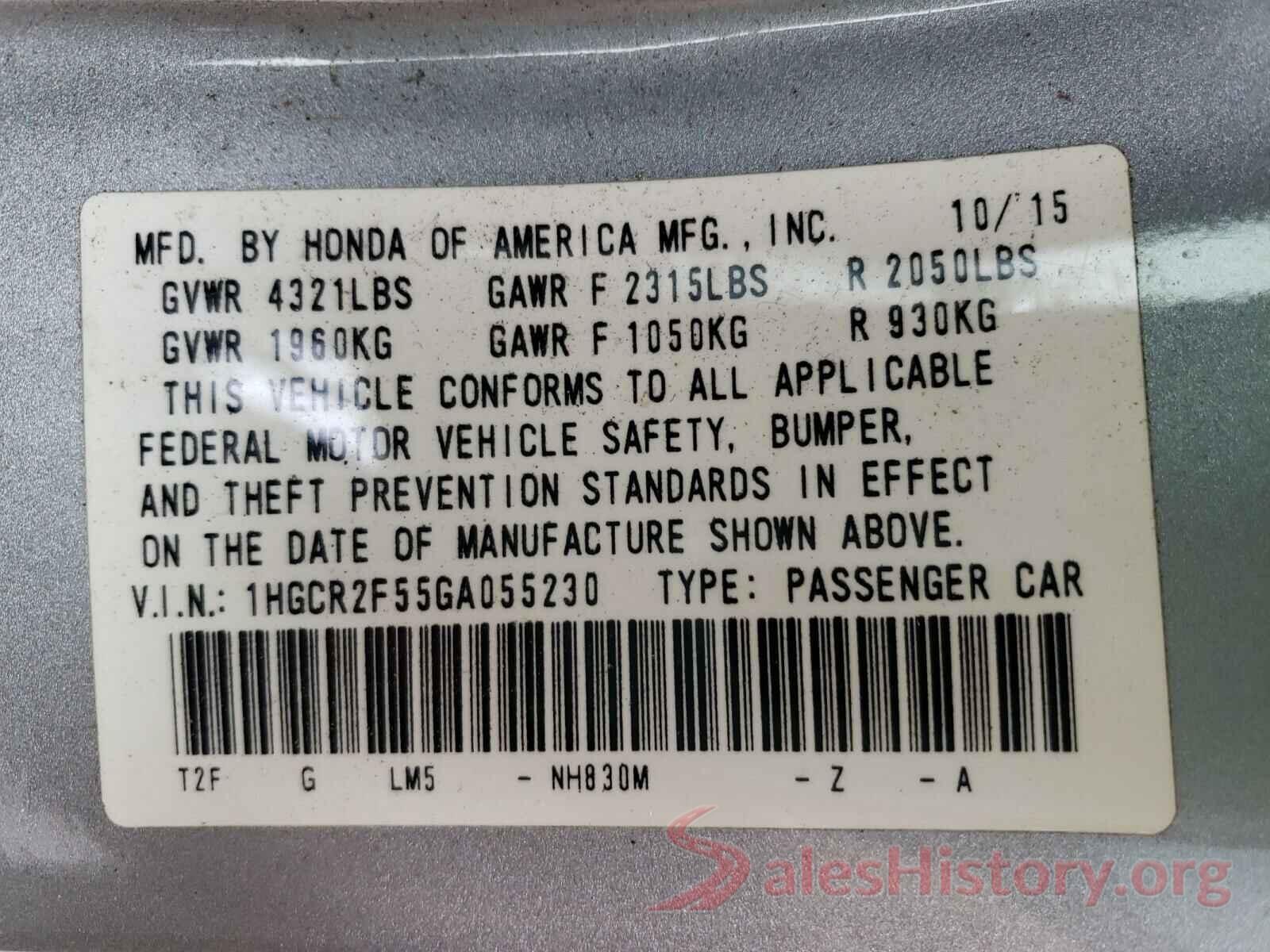 1HGCR2F55GA055230 2016 HONDA ACCORD