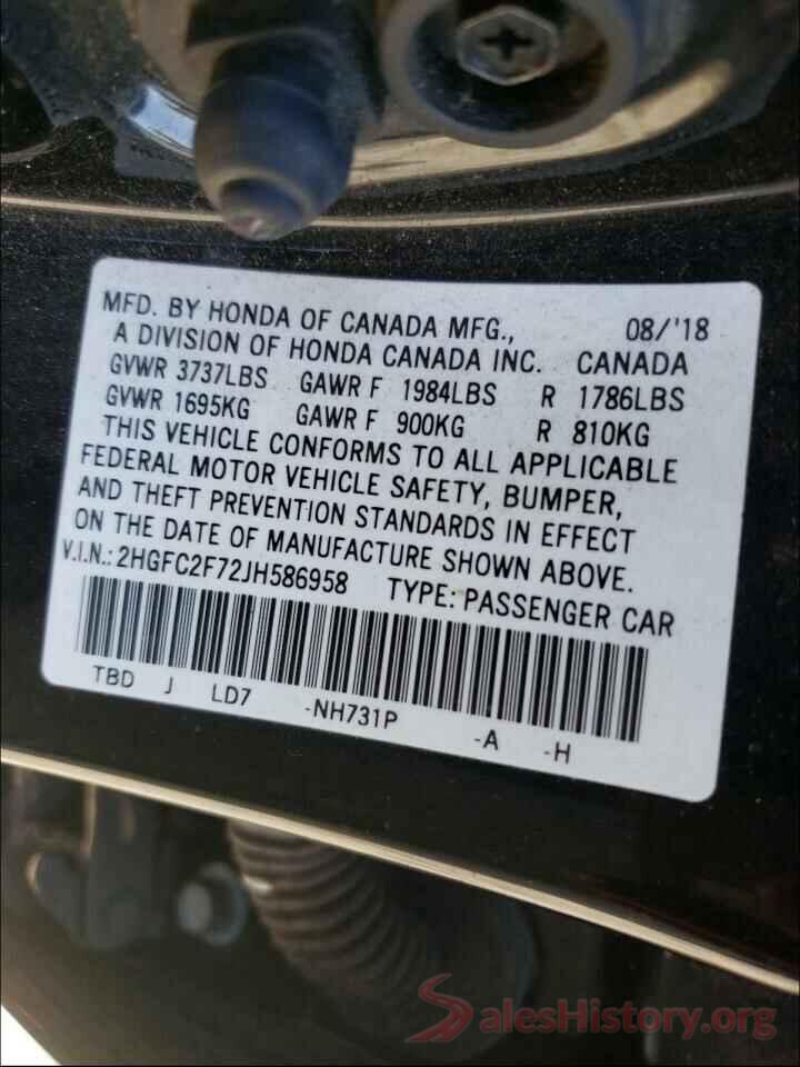 2HGFC2F72JH586958 2018 HONDA CIVIC