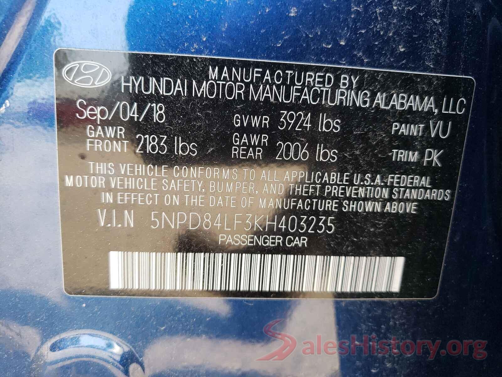 5NPD84LF3KH403235 2019 HYUNDAI ELANTRA