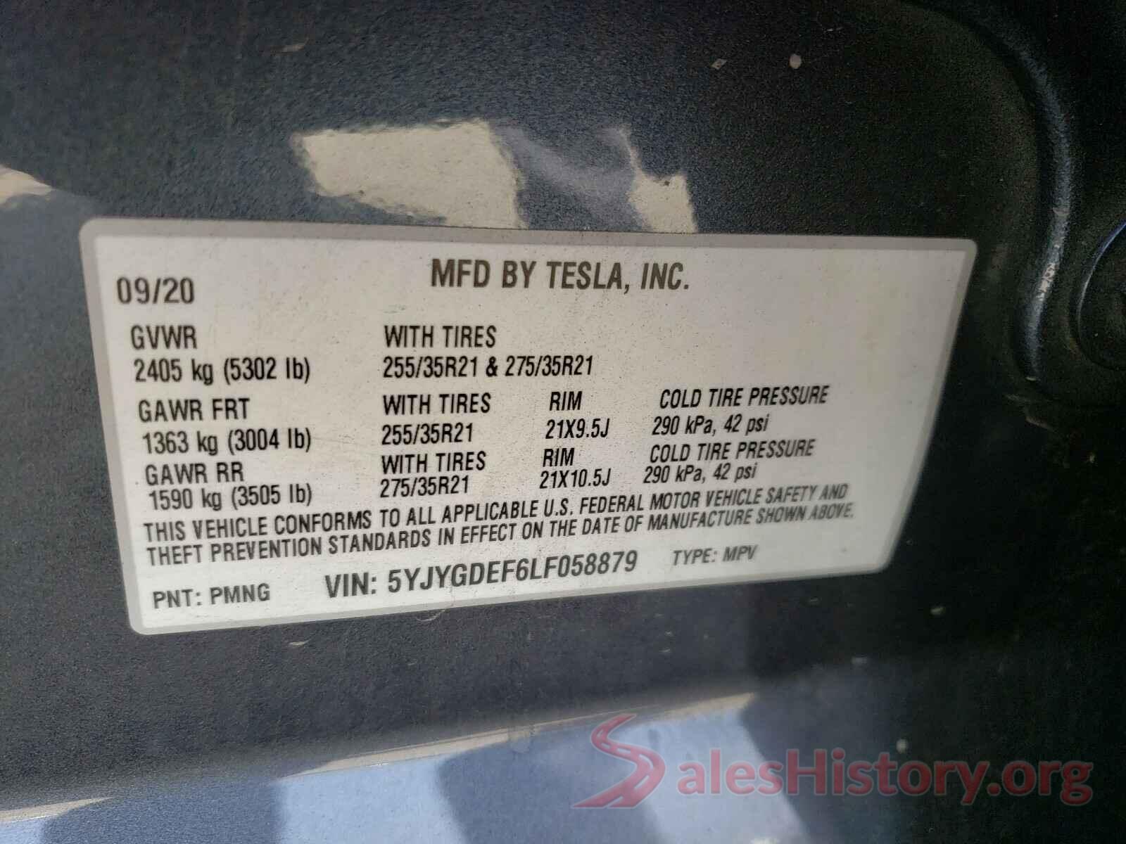 5YJYGDEF6LF058879 2020 TESLA MODEL Y