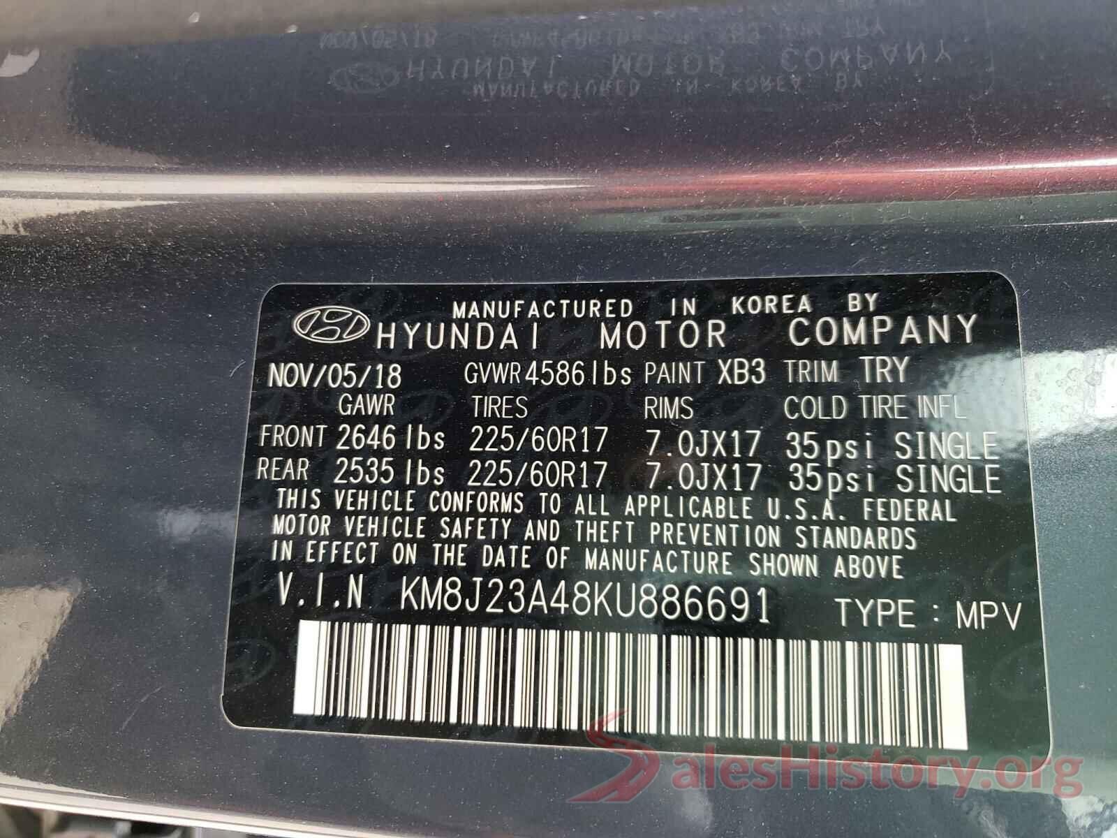 KM8J23A48KU886691 2019 HYUNDAI TUCSON