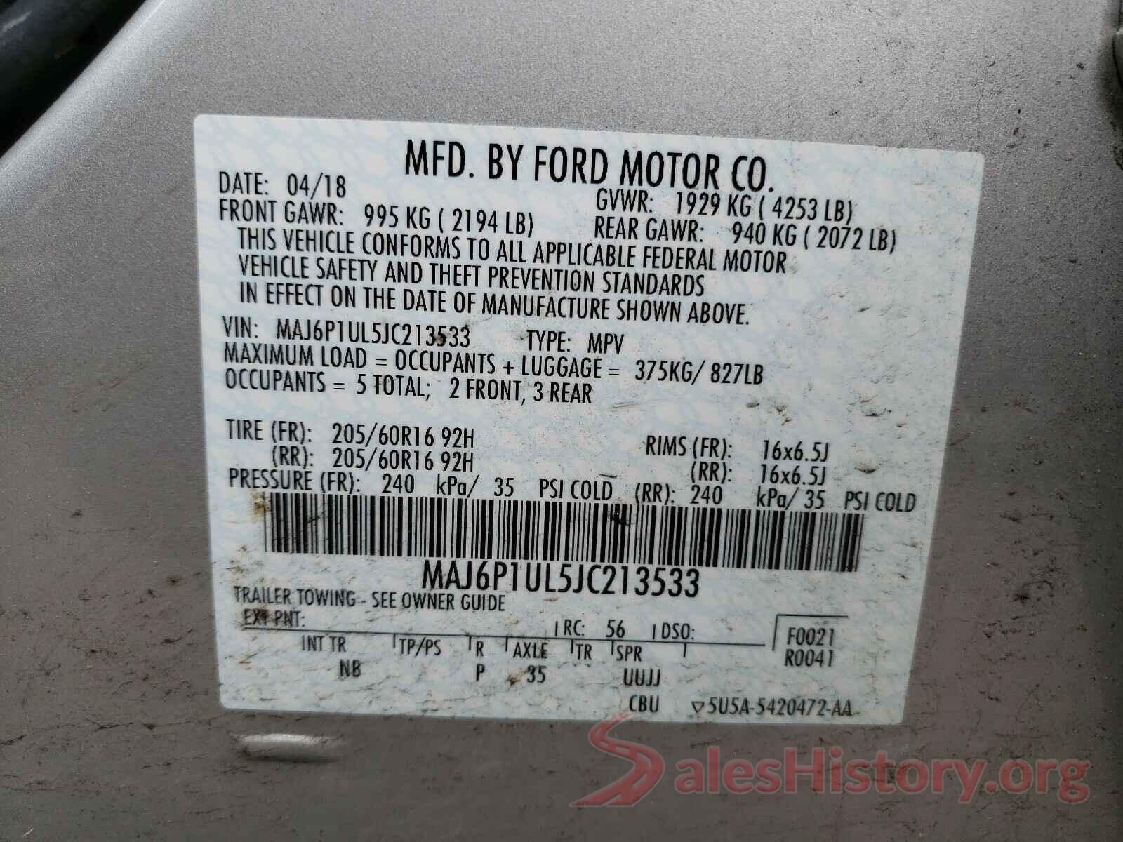 MAJ6P1UL5JC213533 2018 FORD ALL OTHER