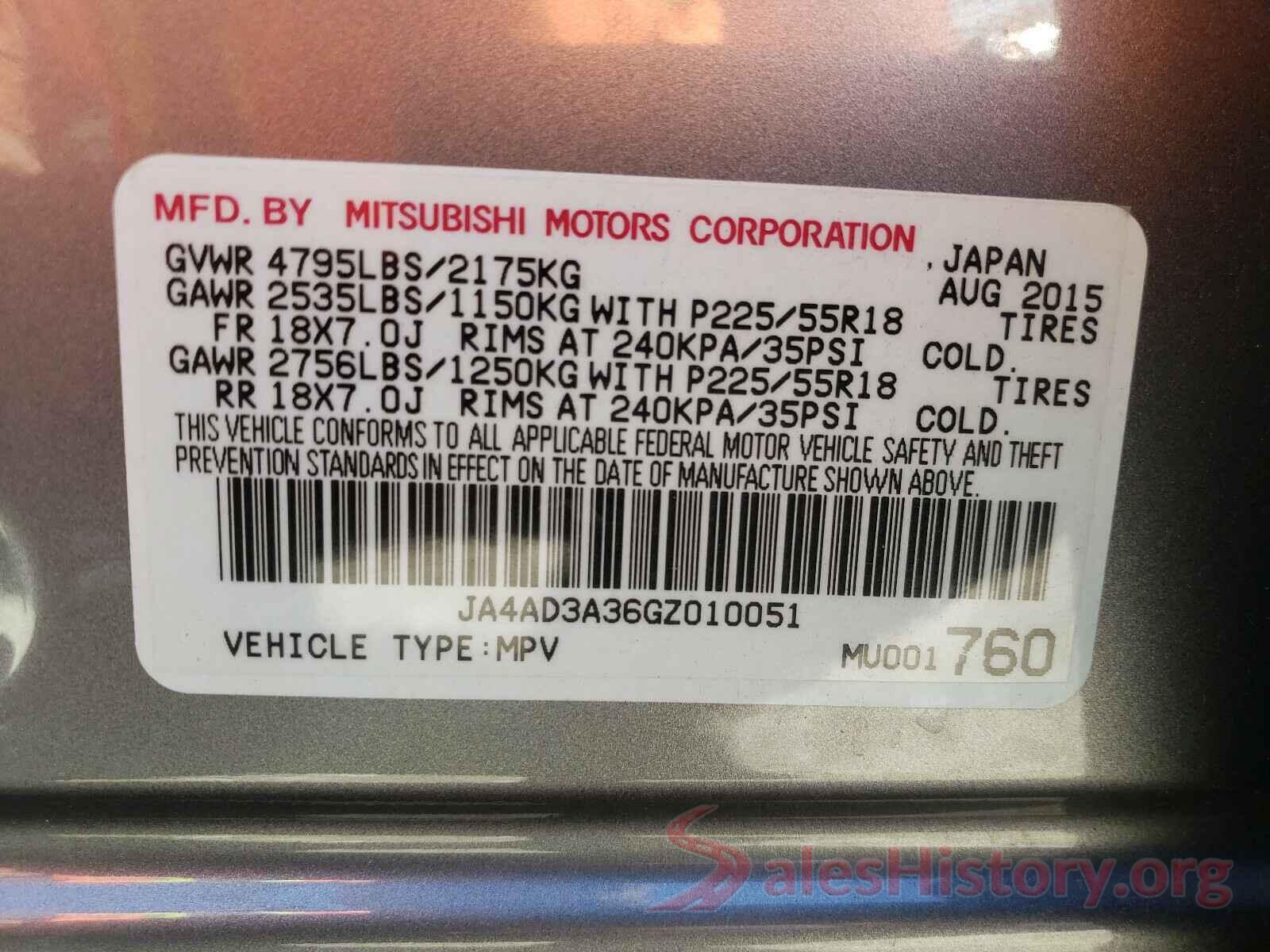 JA4AD3A36GZ010051 2016 MITSUBISHI OUTLANDER