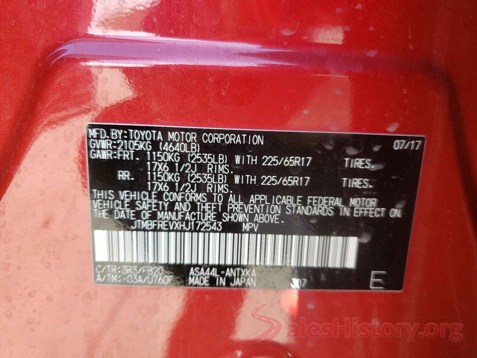 JTMBFREVXHJ172543 2017 TOYOTA RAV4