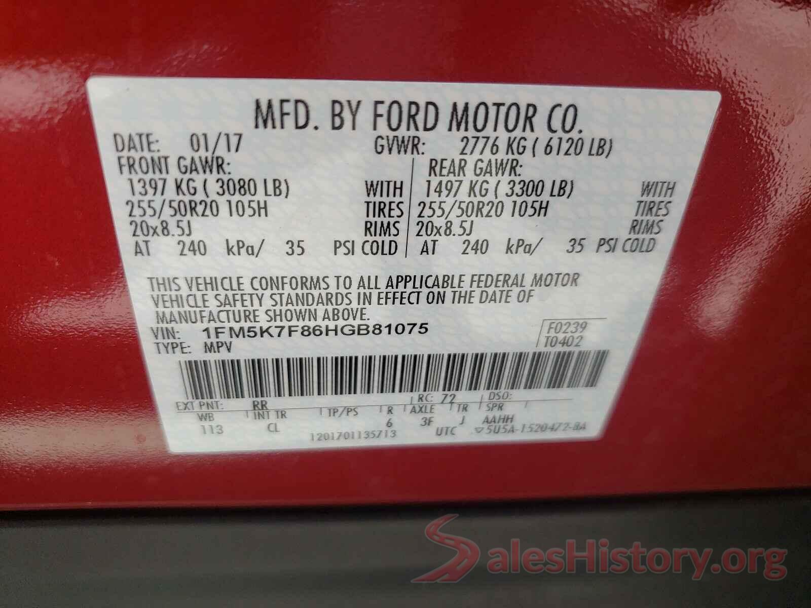 1FM5K7F86HGB81075 2017 FORD EXPLORER