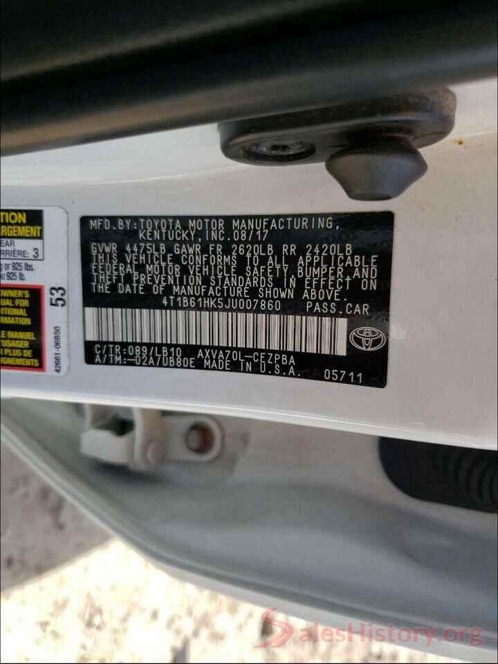 4T1B61HK5JU007860 2018 TOYOTA CAMRY