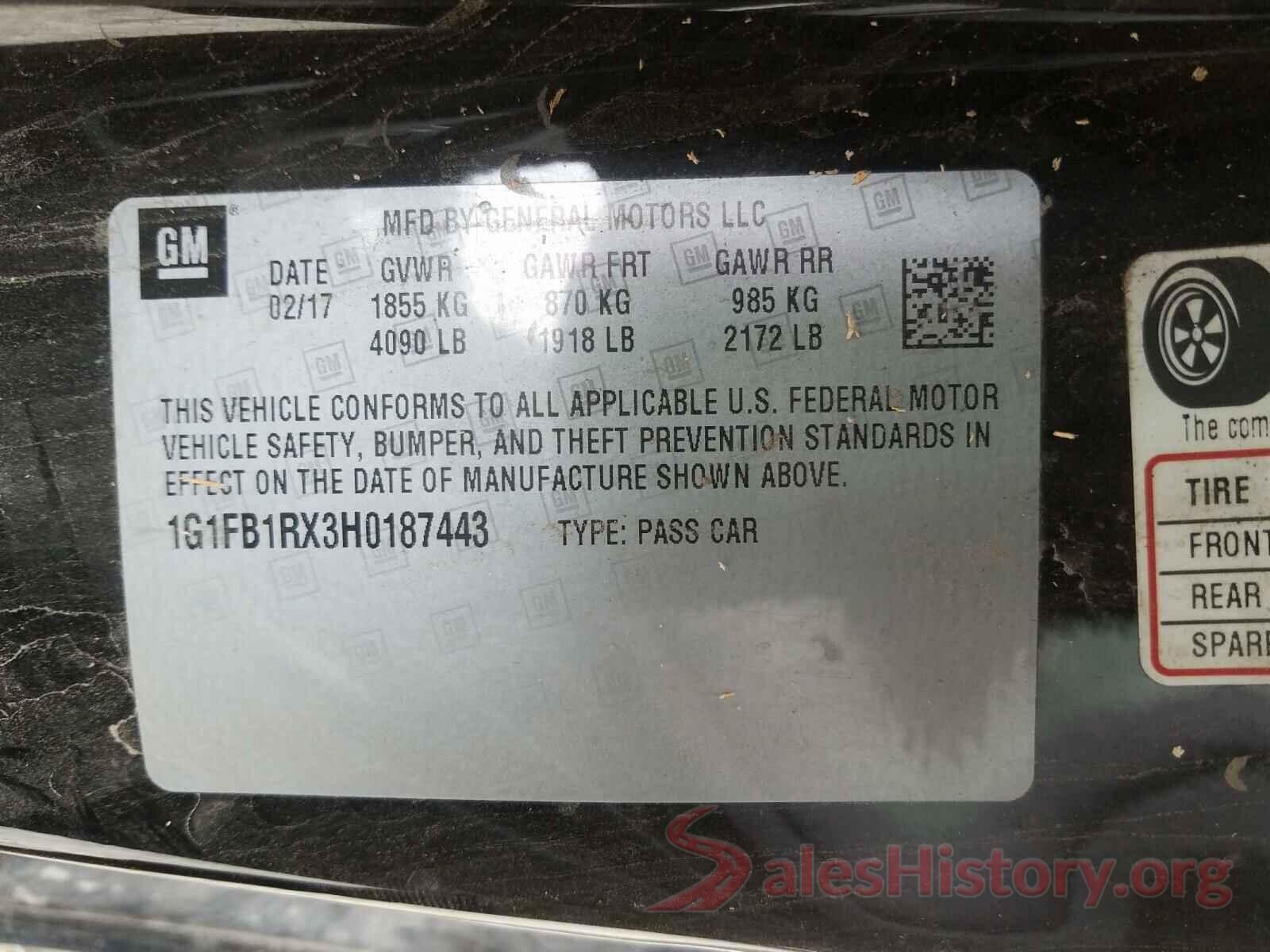 1G1FB1RX3H0187443 2017 CHEVROLET CAMARO