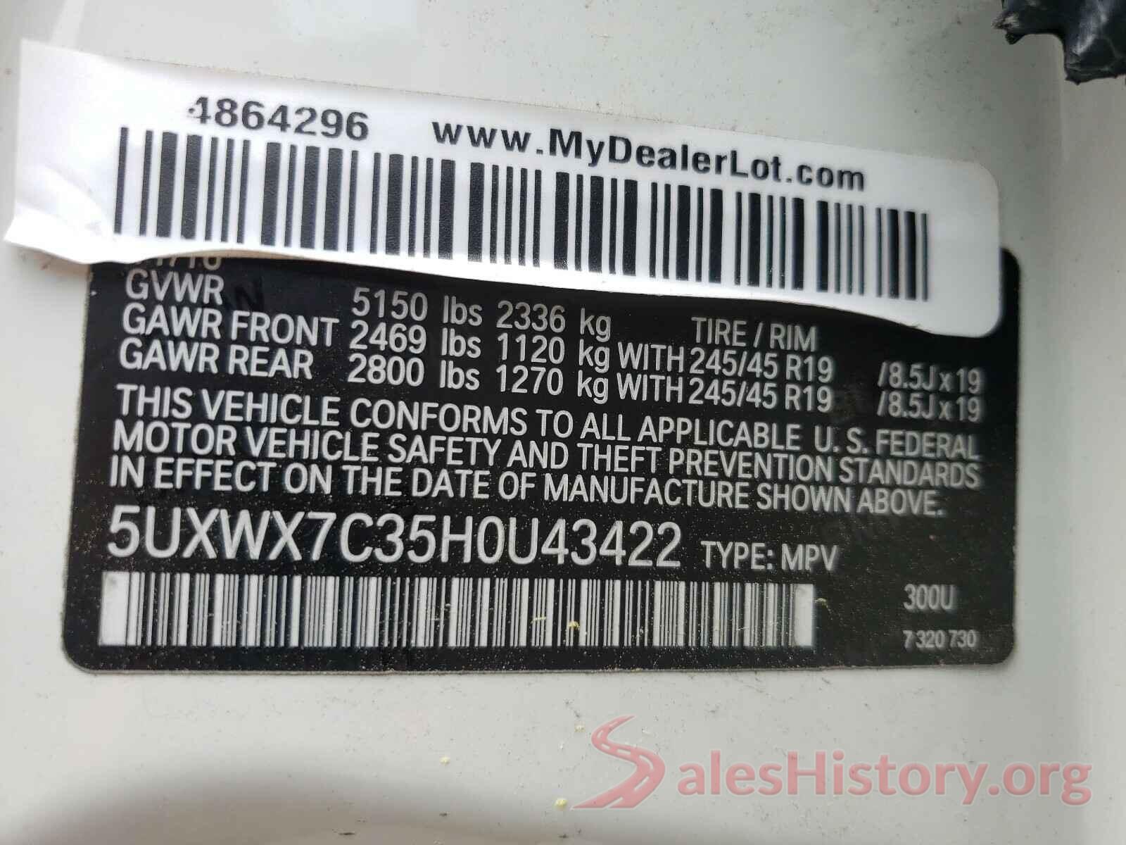 5UXWX7C35H0U43422 2017 BMW X3