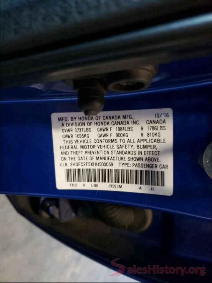 2HGFC2F5XHH500059 2017 HONDA CIVIC