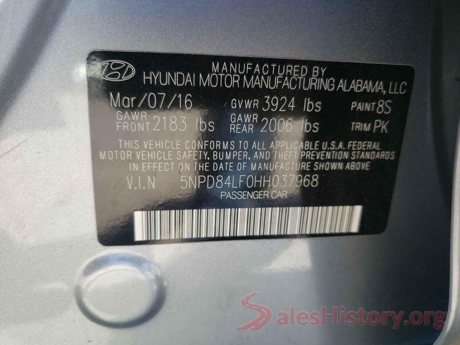 5NPD84LF0HH037968 2017 HYUNDAI ELANTRA