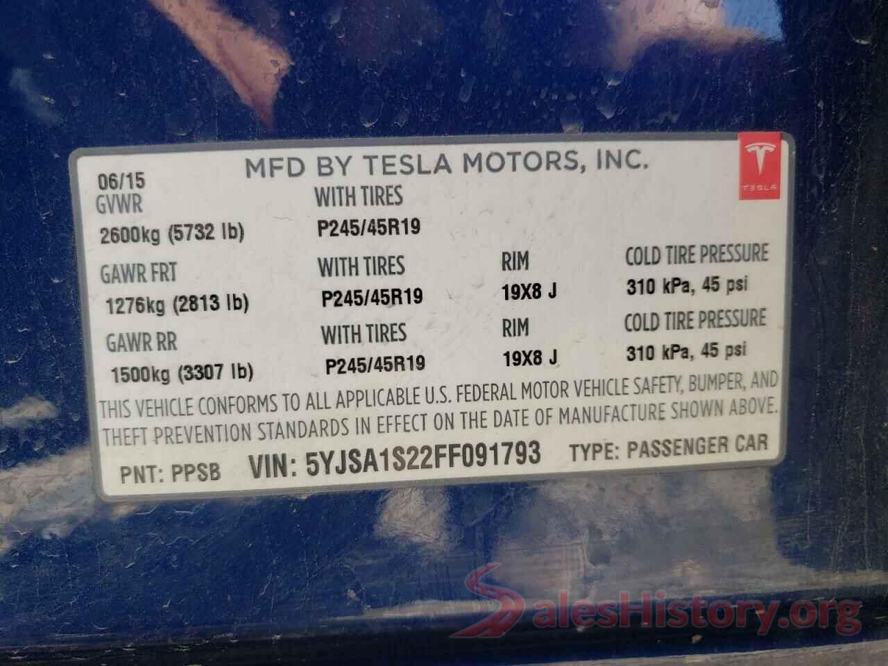 5YJSA1S22FF091793 2015 TESLA MODEL S