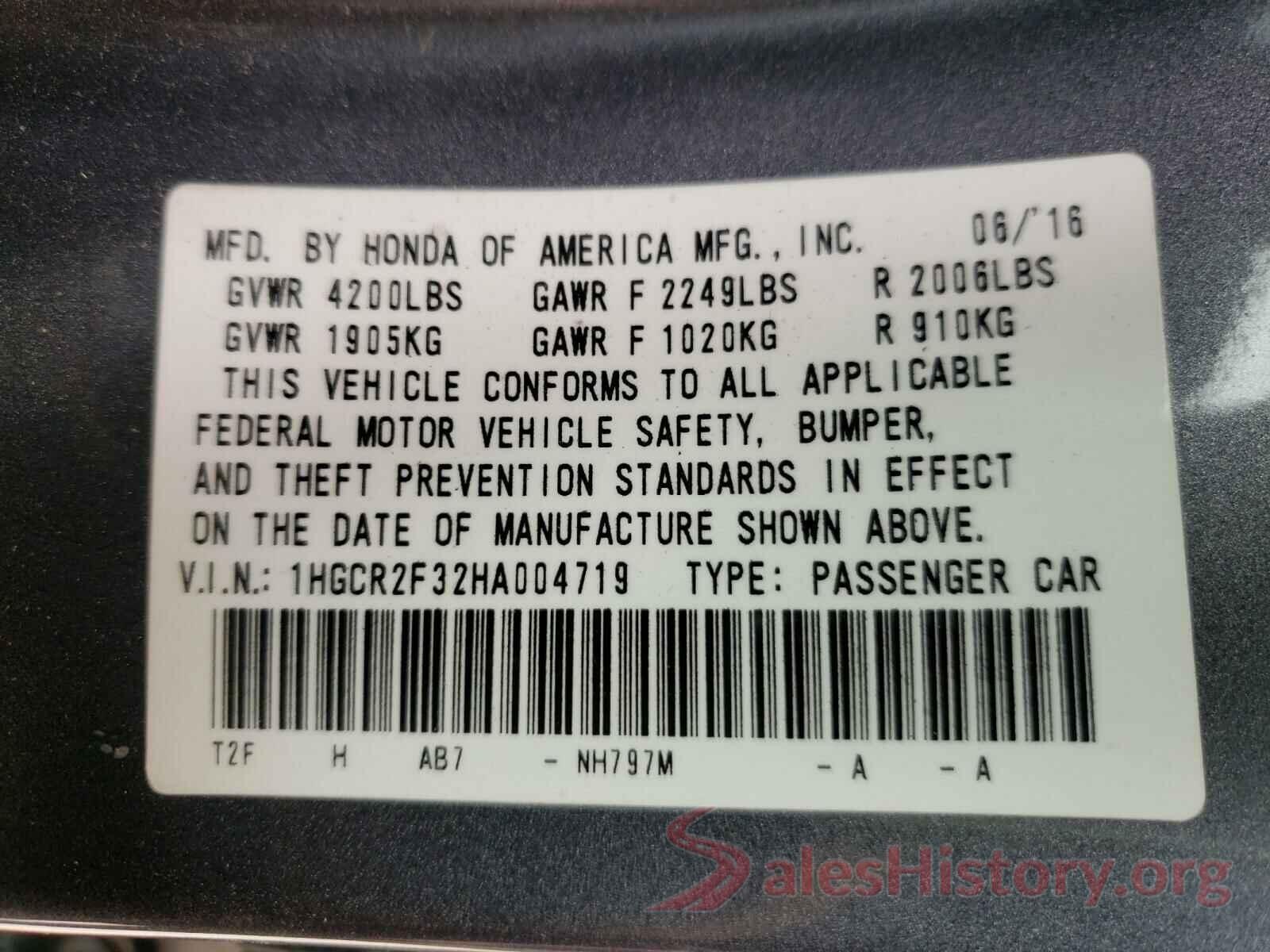 1HGCR2F32HA004719 2017 HONDA ACCORD