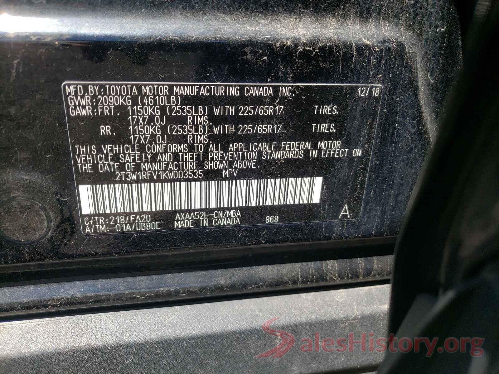 2T3W1RFV1KW003535 2019 TOYOTA RAV4