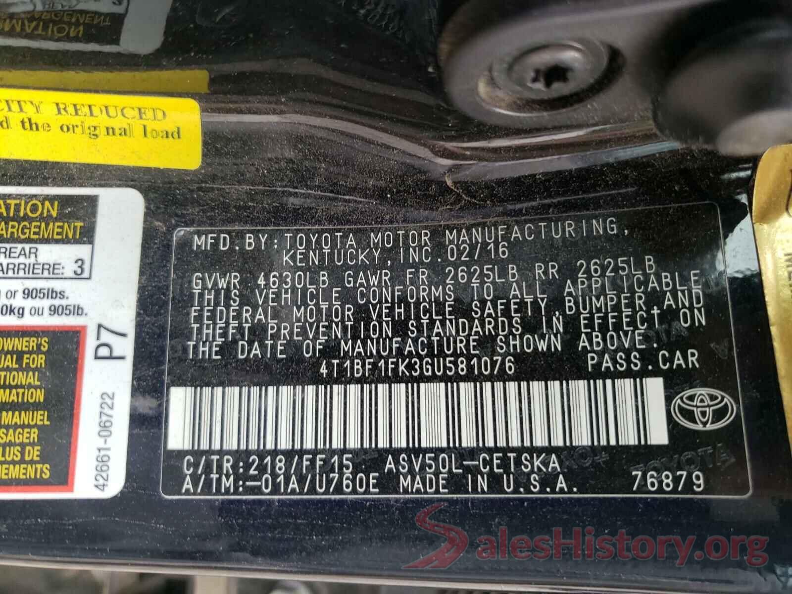 4T1BF1FK3GU581076 2016 TOYOTA CAMRY