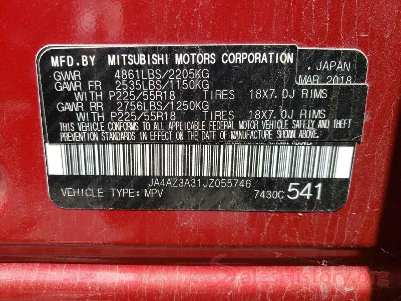 JA4AZ3A31JZ055746 2018 MITSUBISHI OUTLANDER