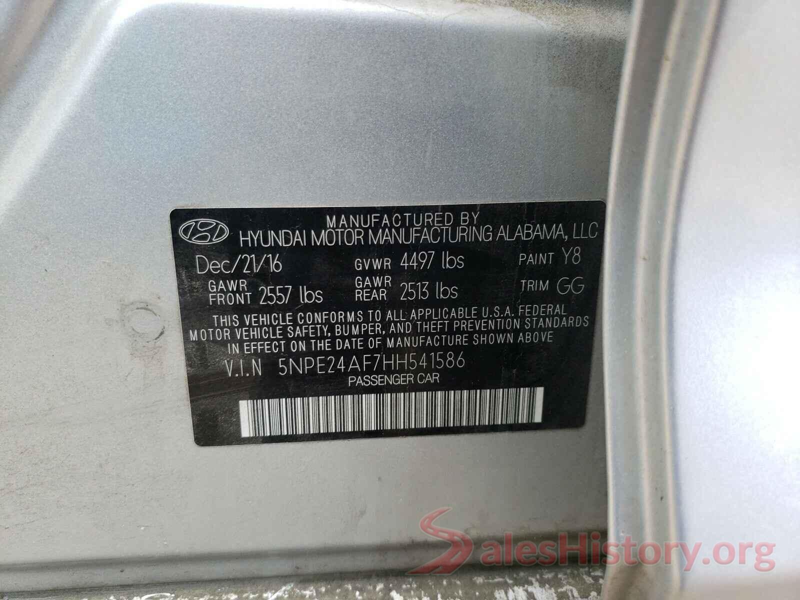 5NPE24AF7HH541586 2017 HYUNDAI SONATA