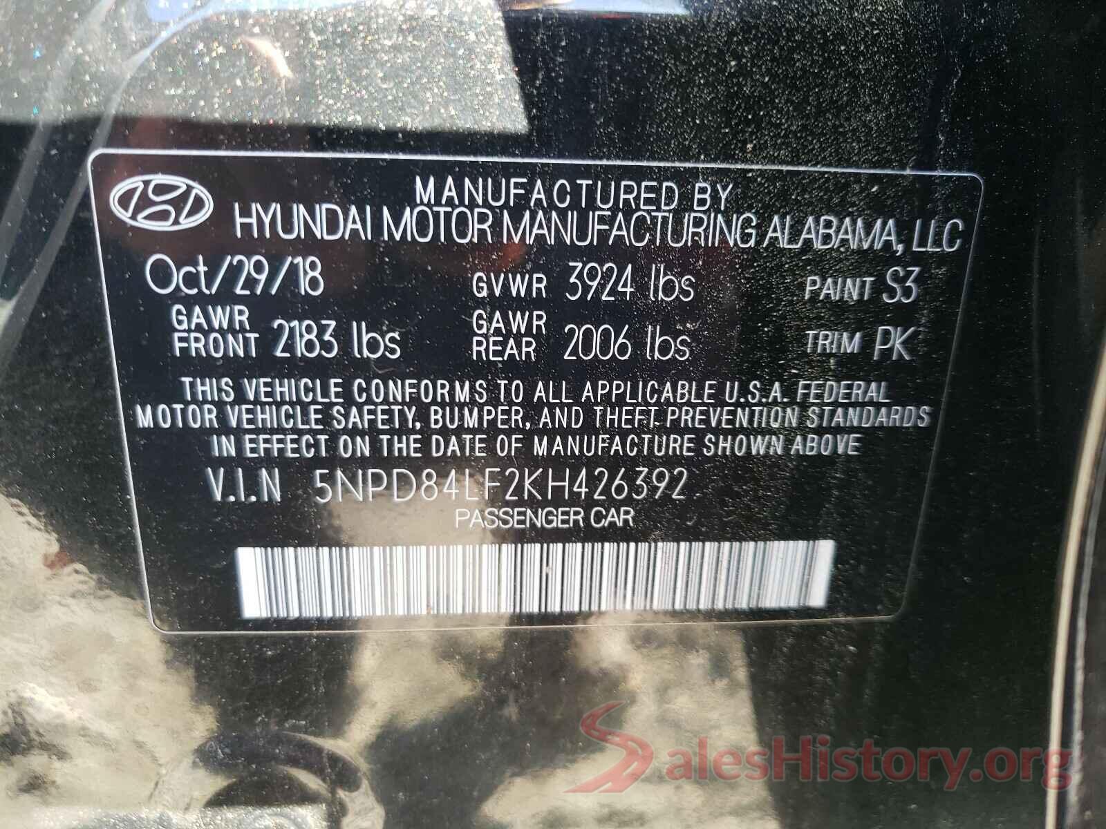 5NPD84LF2KH426392 2019 HYUNDAI ELANTRA