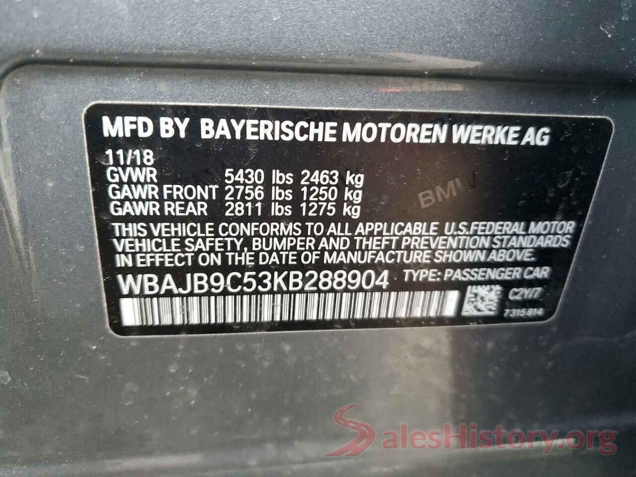 WBAJB9C53KB288904 2019 BMW M5