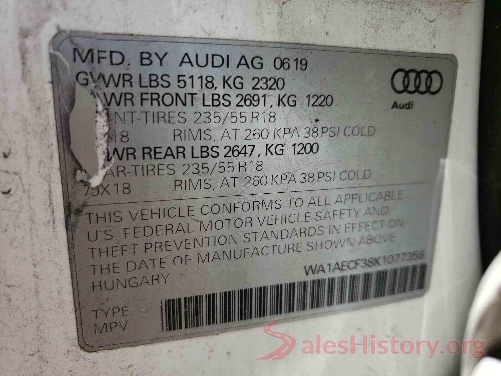 WA1AECF38K1077358 2019 AUDI Q3