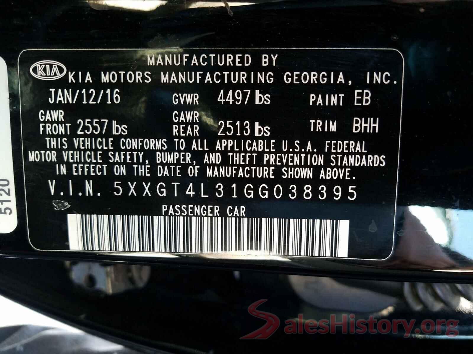 5XXGT4L31GG038395 2016 KIA OPTIMA