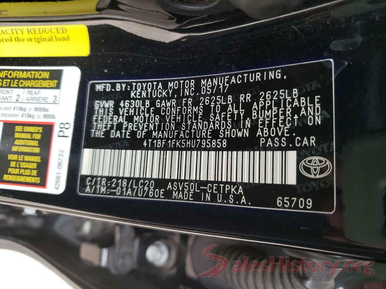 4T1BF1FK5HU795858 2017 TOYOTA CAMRY