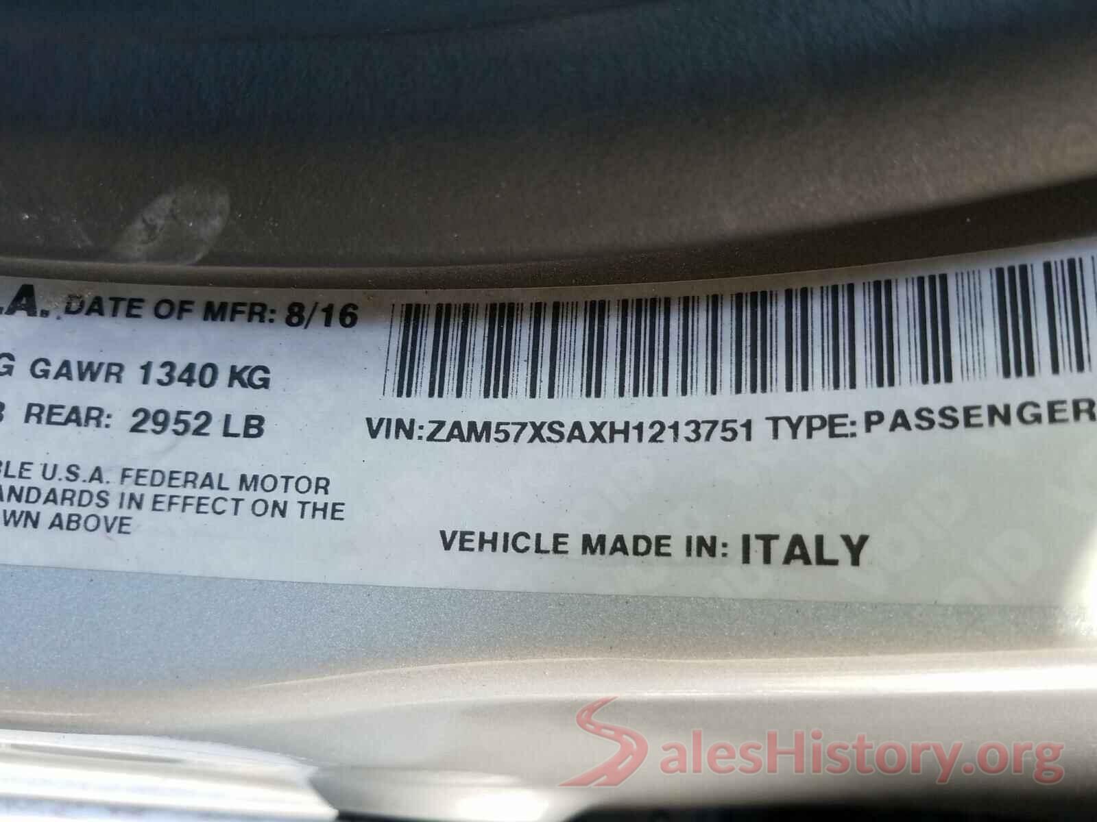 ZAM57XSAXH1213751 2017 MASERATI ALL MODELS