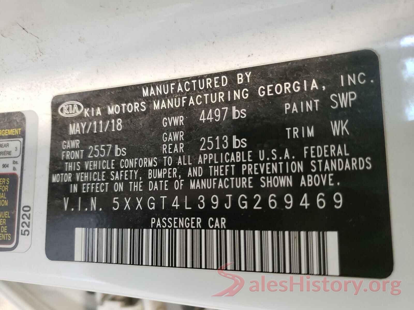 5XXGT4L39JG269469 2018 KIA OPTIMA