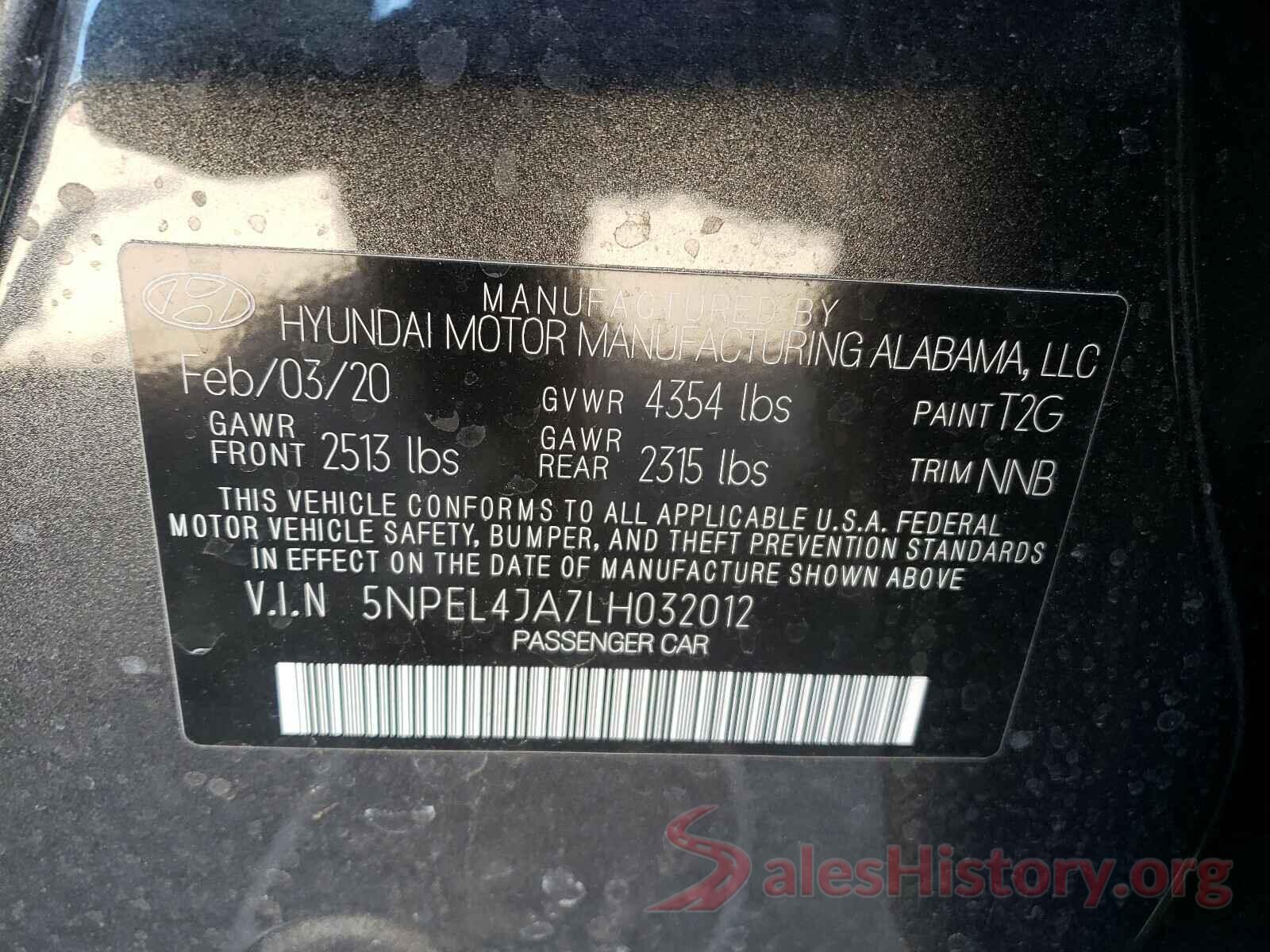 5NPEL4JA7LH032012 2020 HYUNDAI SONATA