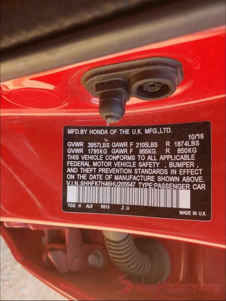 SHHFK7H46HU205547 2017 HONDA CIVIC