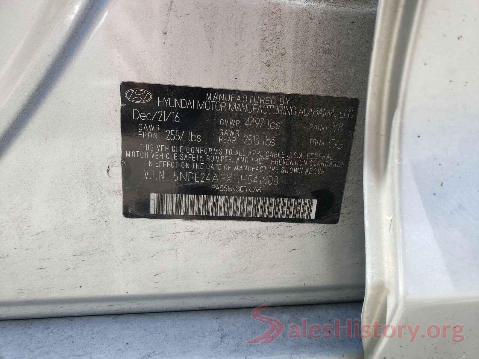 5NPE24AFXHH541808 2017 HYUNDAI SONATA