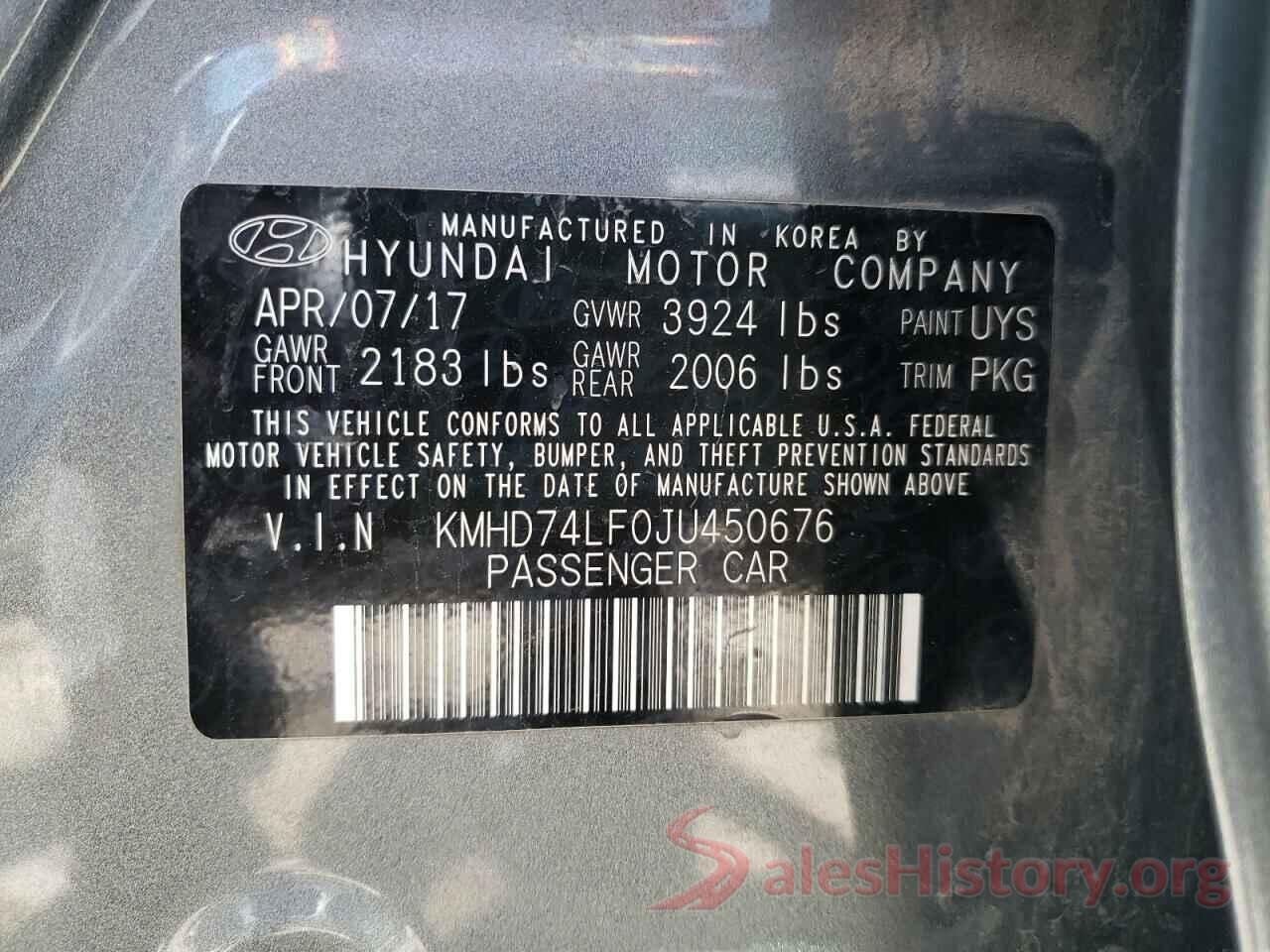 KMHD74LF0JU450676 2018 HYUNDAI ELANTRA