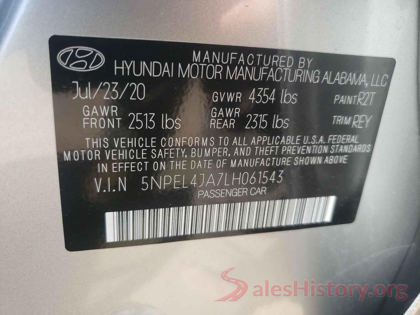 5NPEL4JA7LH061543 2020 HYUNDAI SONATA