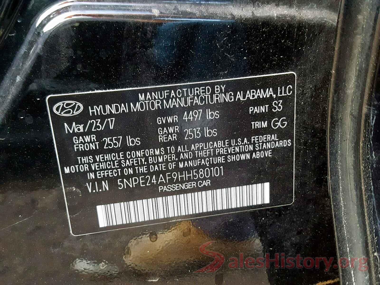 5NPE24AF9HH580101 2017 HYUNDAI SONATA