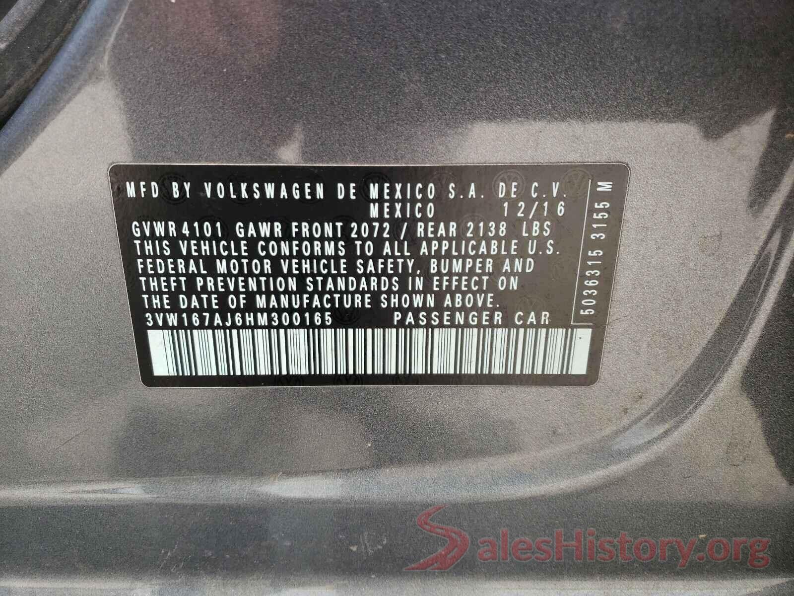 3VW167AJ6HM300165 2017 VOLKSWAGEN JETTA