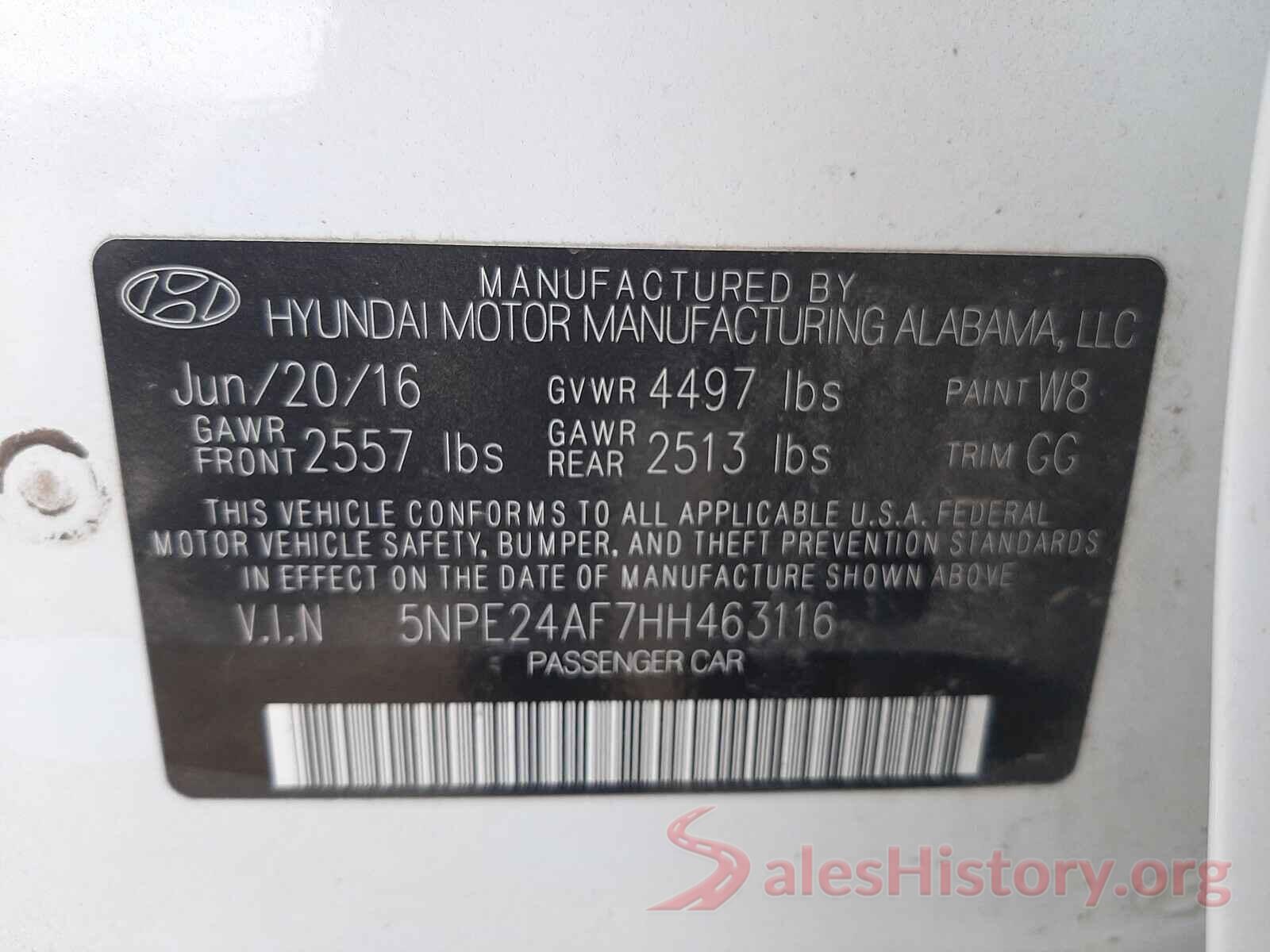 5NPE24AF7HH463116 2017 HYUNDAI SONATA