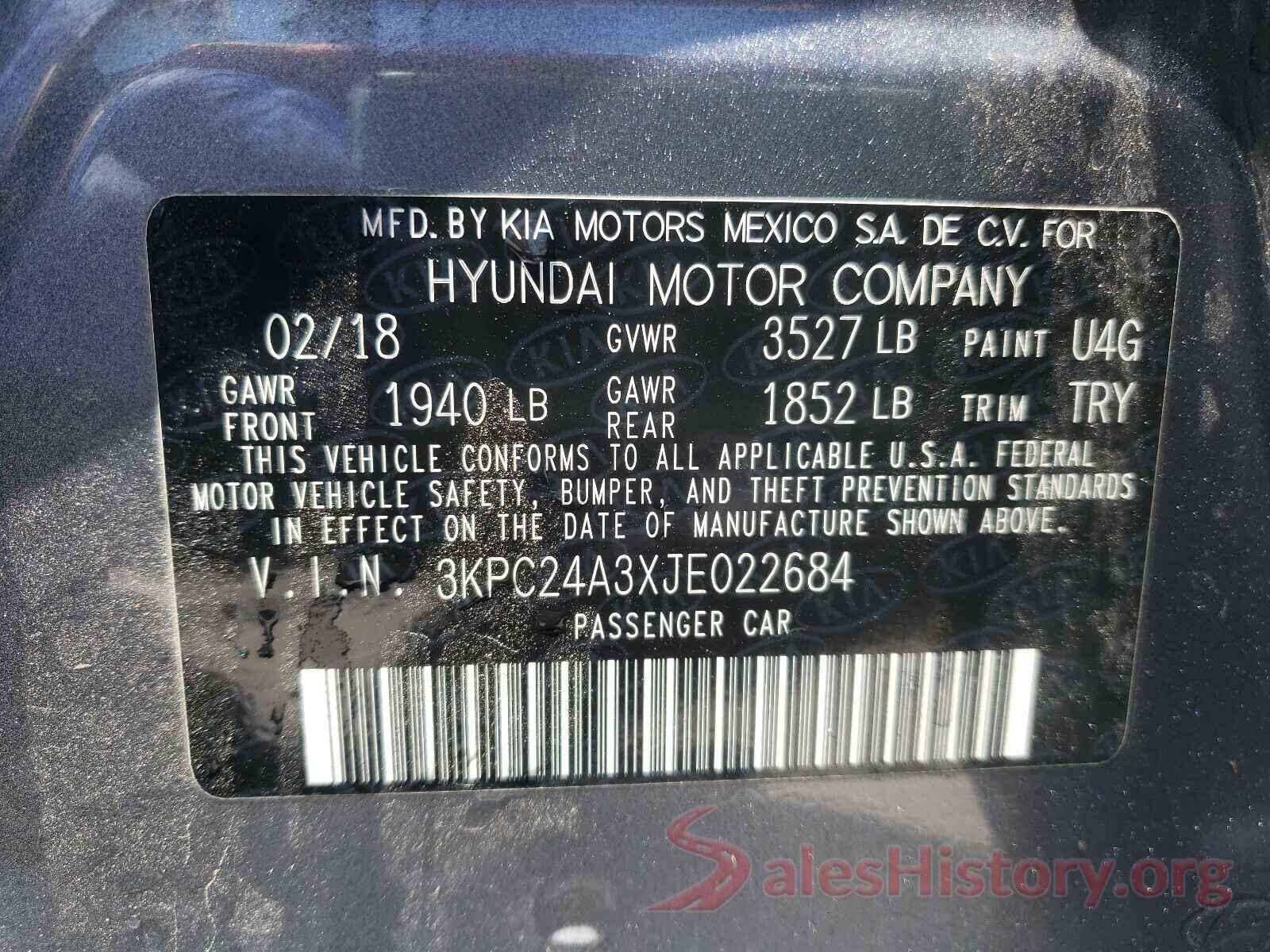 3KPC24A3XJE022684 2018 HYUNDAI ACCENT