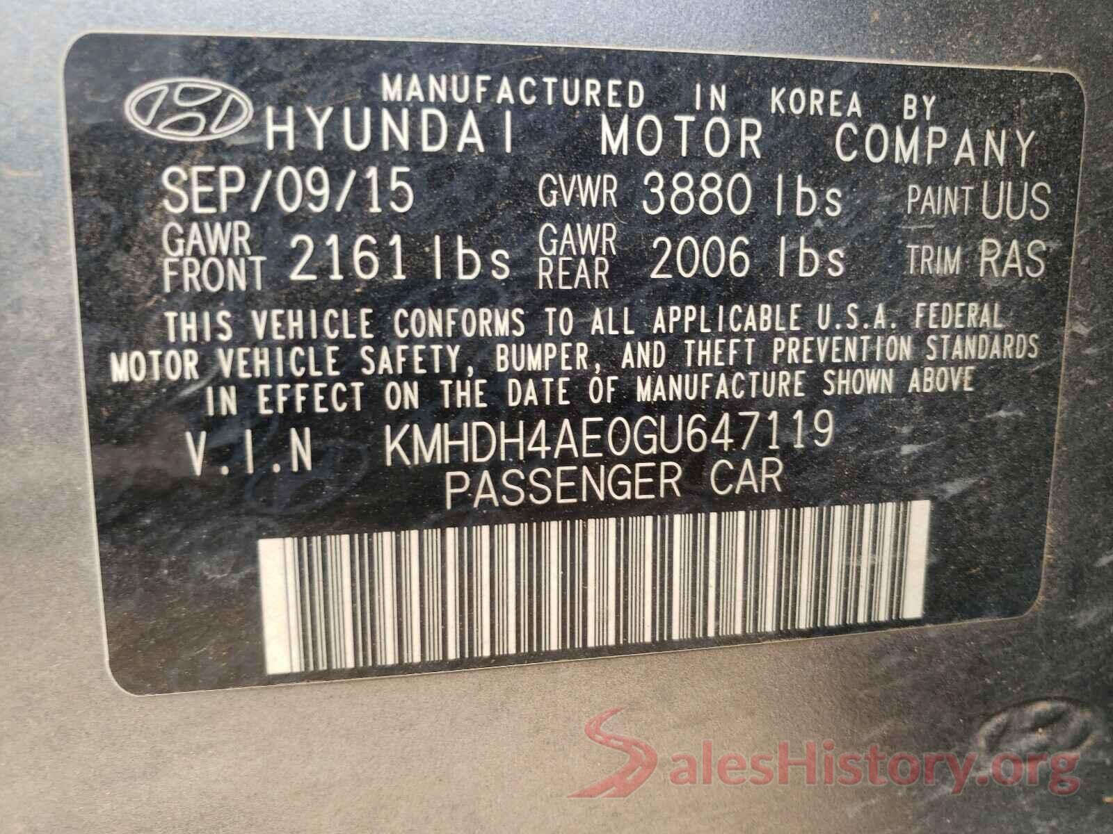 KMHDH4AE0GU647119 2016 HYUNDAI ELANTRA