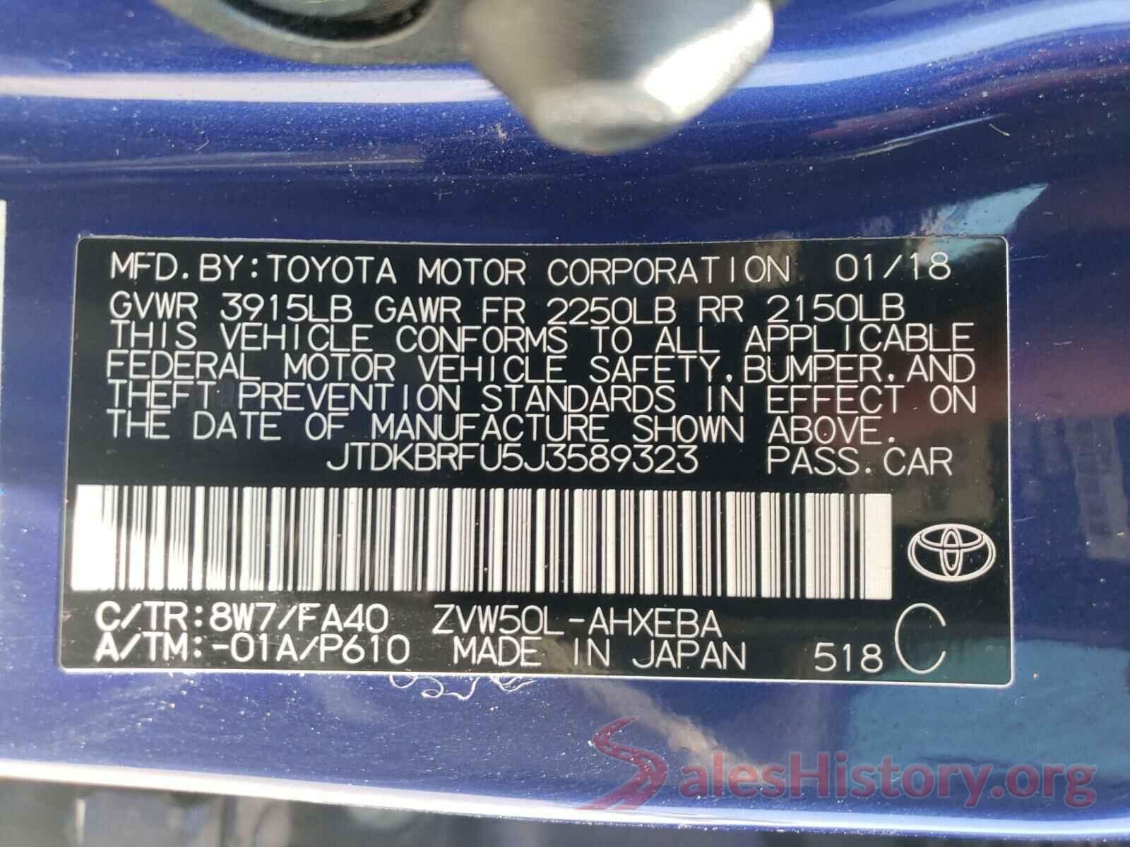 JTDKBRFU5J3589323 2018 TOYOTA PRIUS