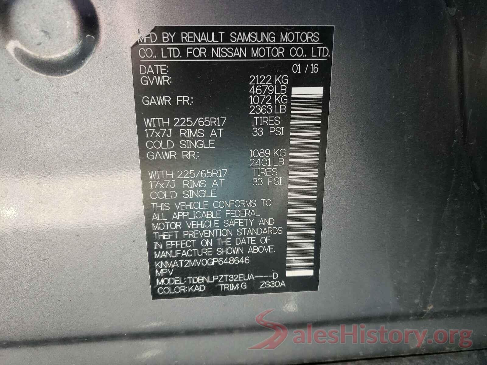 KNMAT2MV0GP648646 2016 NISSAN ROGUE